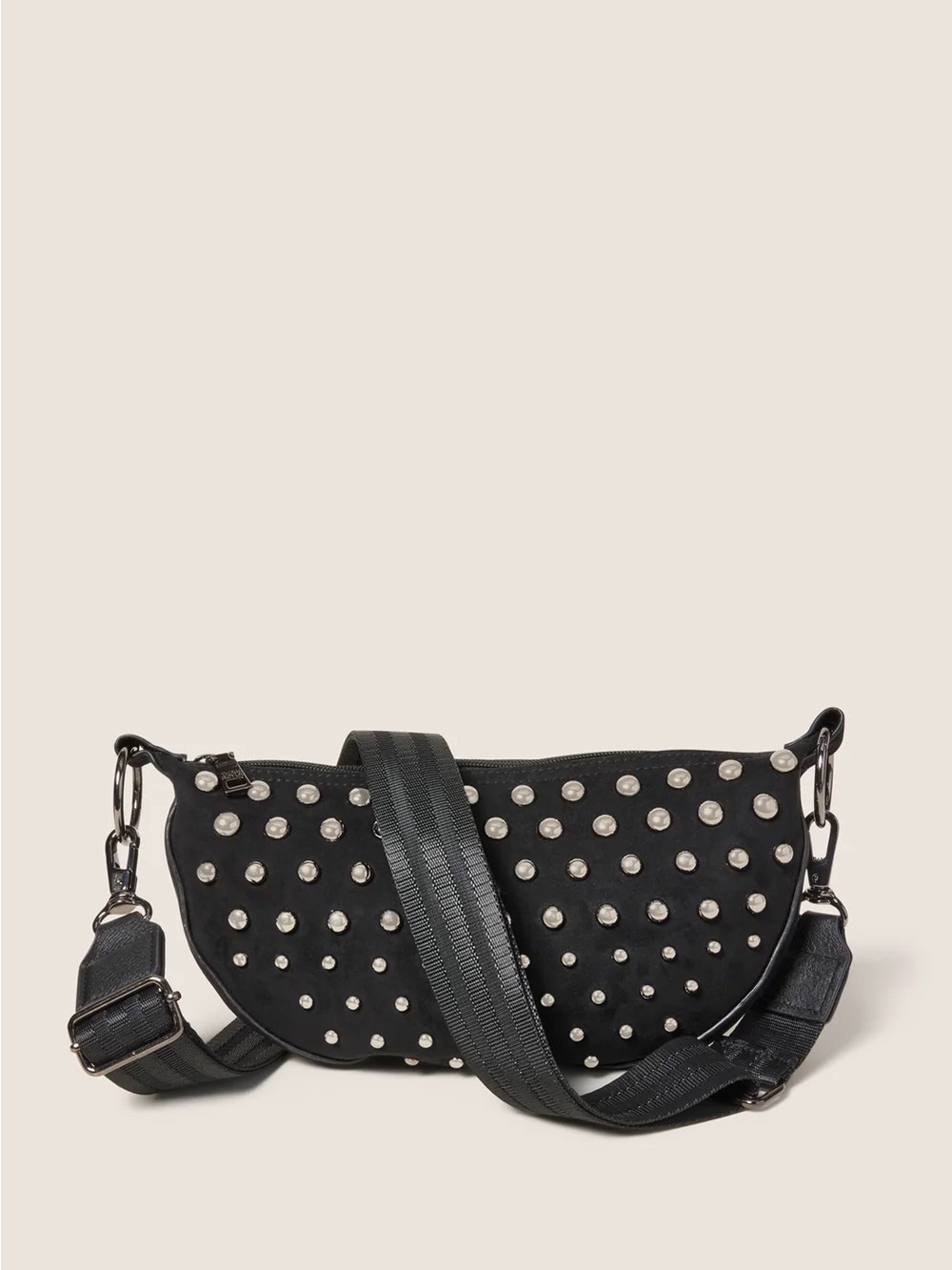 THINK ROYLN Black Studded Crossbody Bag with Wide Strap